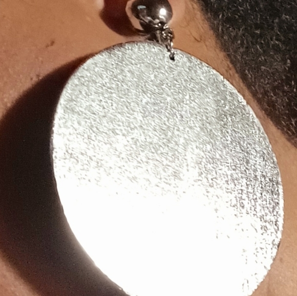 Large Silver Wooden Disc Clip On earrings - Picture 3 of 3